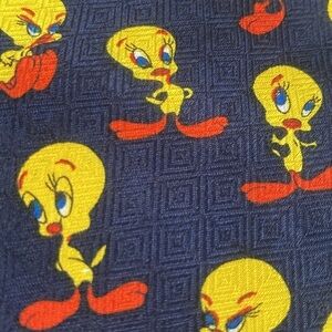 Parksden Tweetie Pie Hand Made Silk Tie Navy & Yellow Brocade